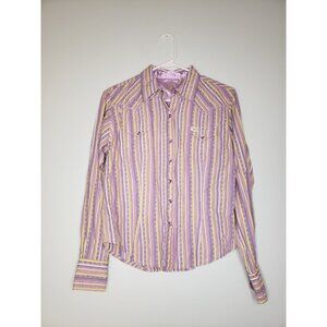 TwentyX 20x Ultra Fit Women Sz M Rhinestone Snap Shirt Multicolor Striped Floral